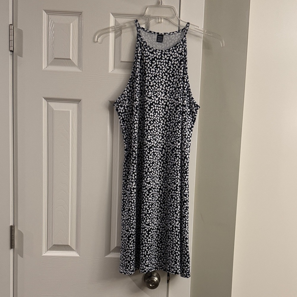 Dark Navy & White Printed Halter Midi Dress